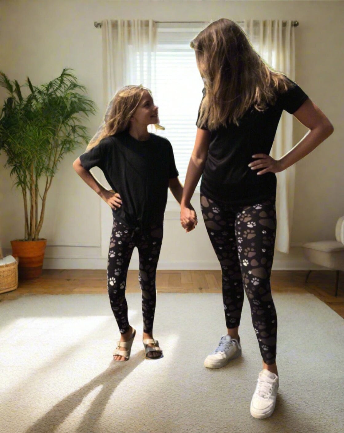 Womens Dog Paw Leggings, Soft Yoga Pants, Sizes 18-22, No-Roll Waist, Black/Brown Leggings MomMe and More