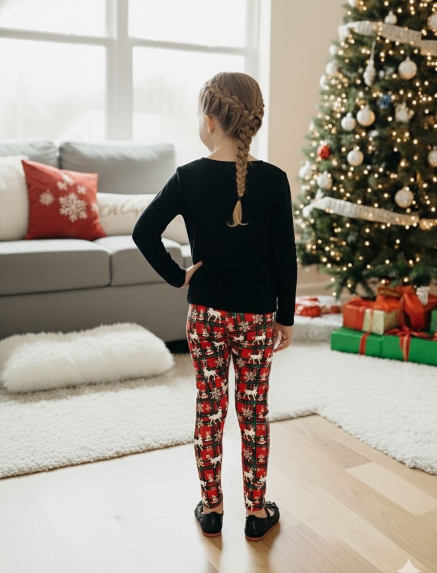 Girls Plaid Christmas Leggings - High Waisted - Buttery Soft - Red/White Leggings MomMe and More