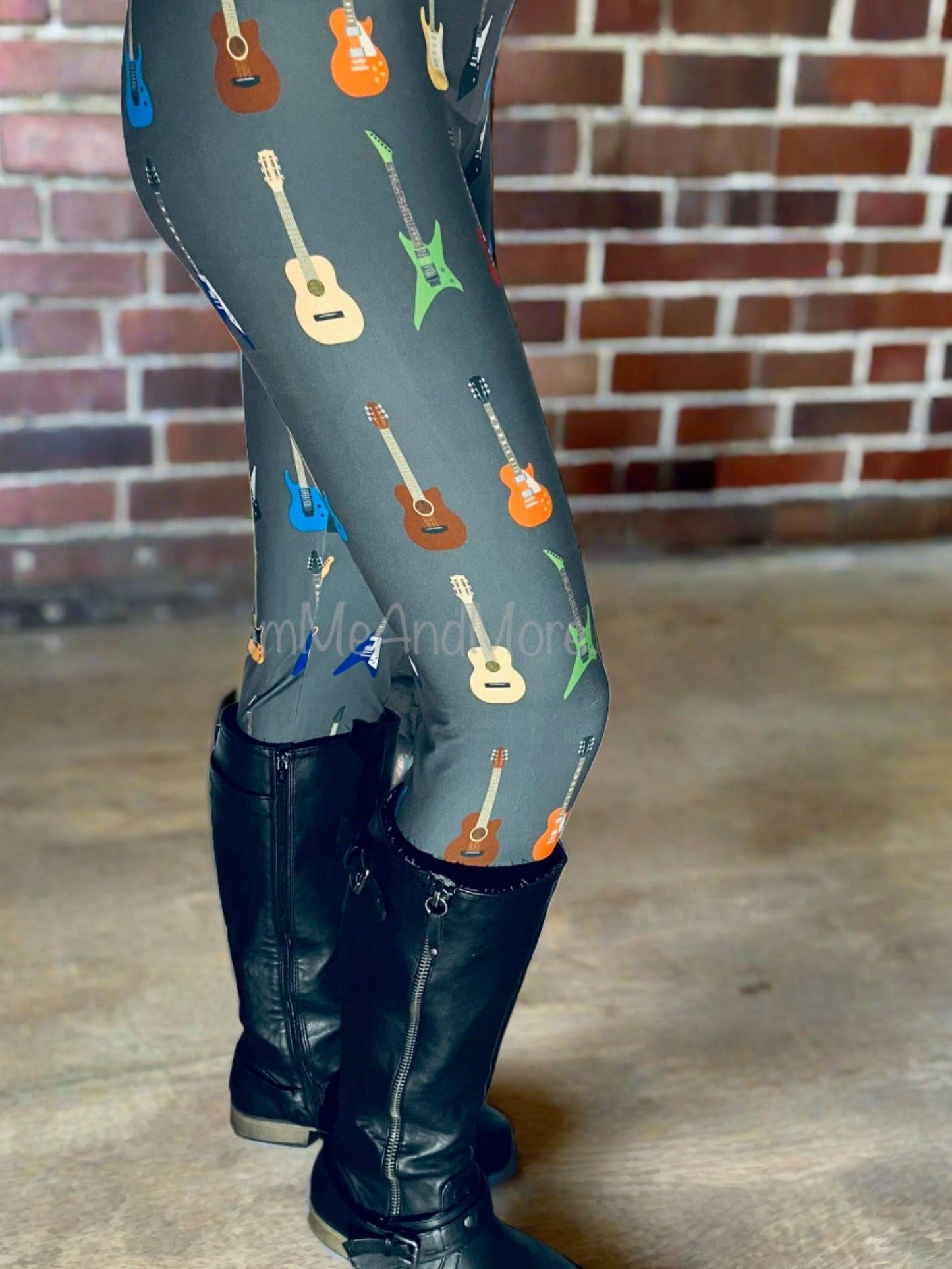 Womens Guitar Print Leggings Soft Yoga Pants Gray/Multi Sizes 0-22 Leggings MomMe and More 