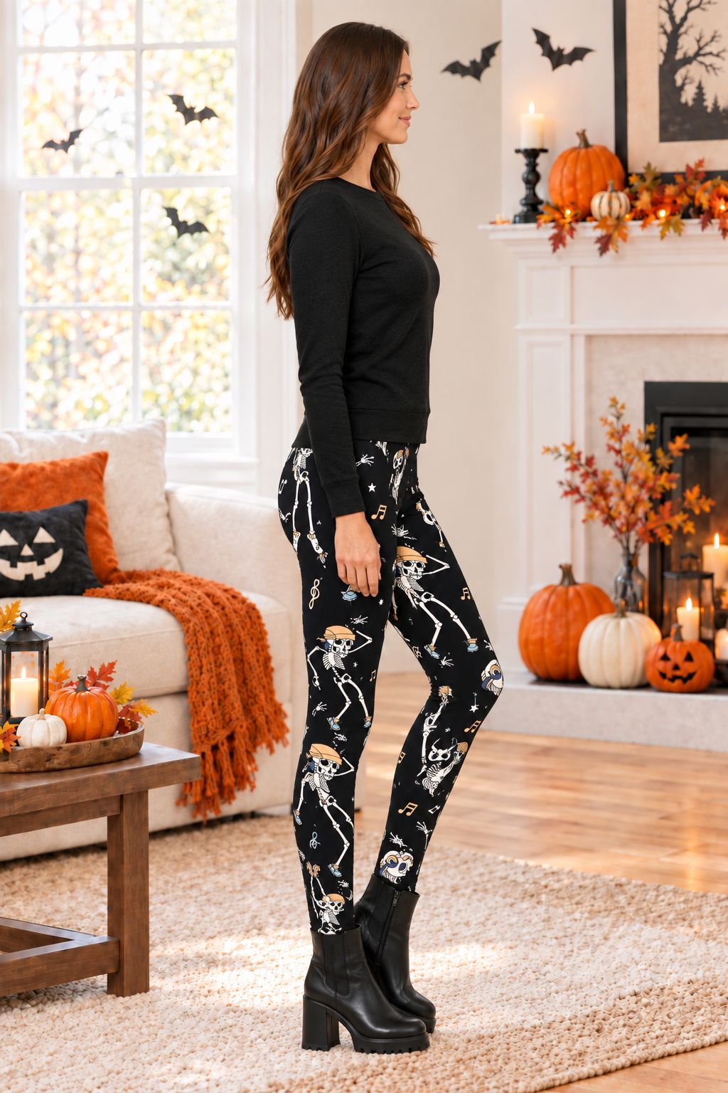 Halloween Leggings, High Waisted, Buttery Soft, Dancing Skeleton Pirate Yoga Pants Leggings MomMe and More