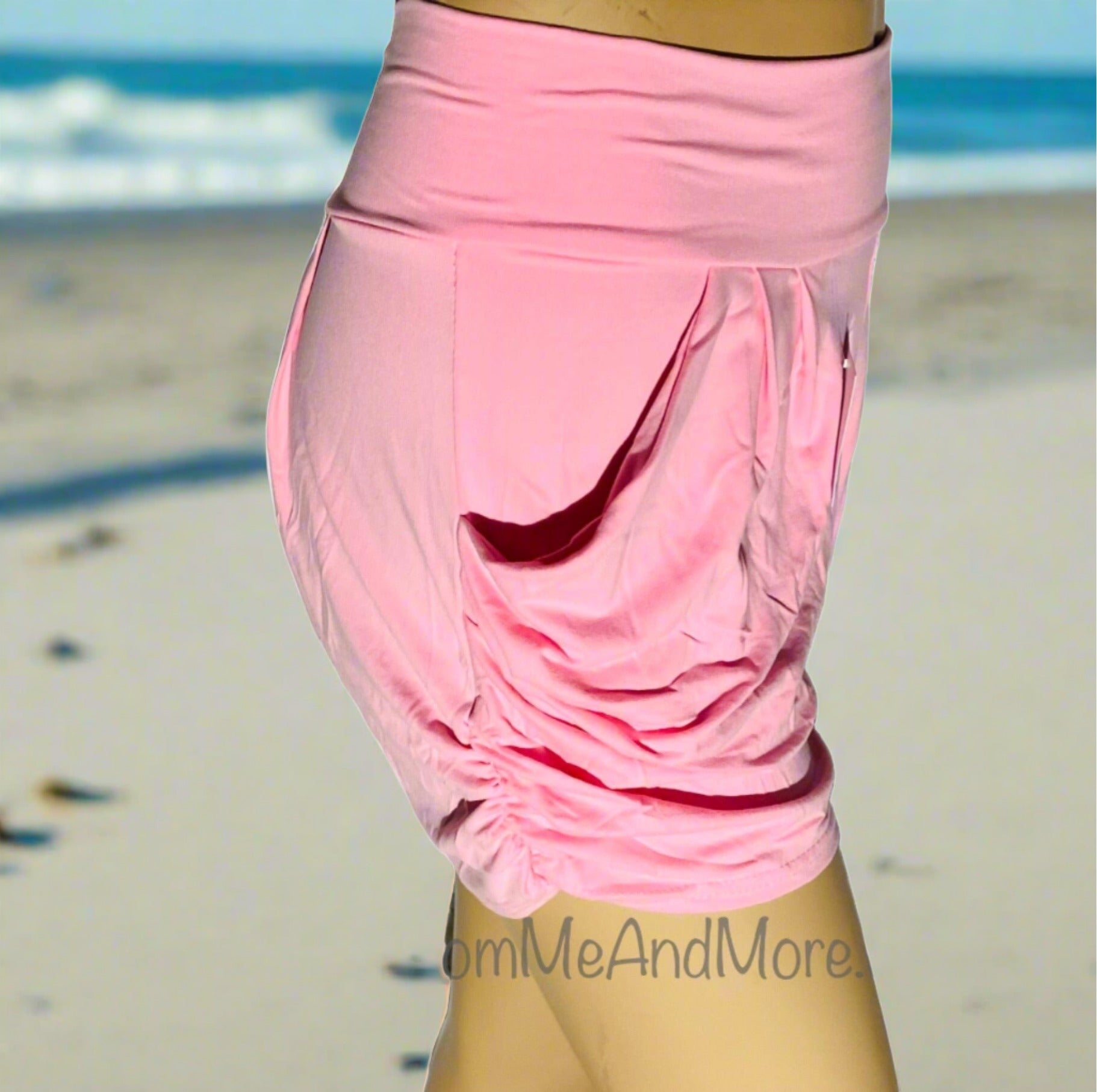 Womens Light Pink Harem Shorts With Pockets, Yoga Shorts Shorts MomMe and More 