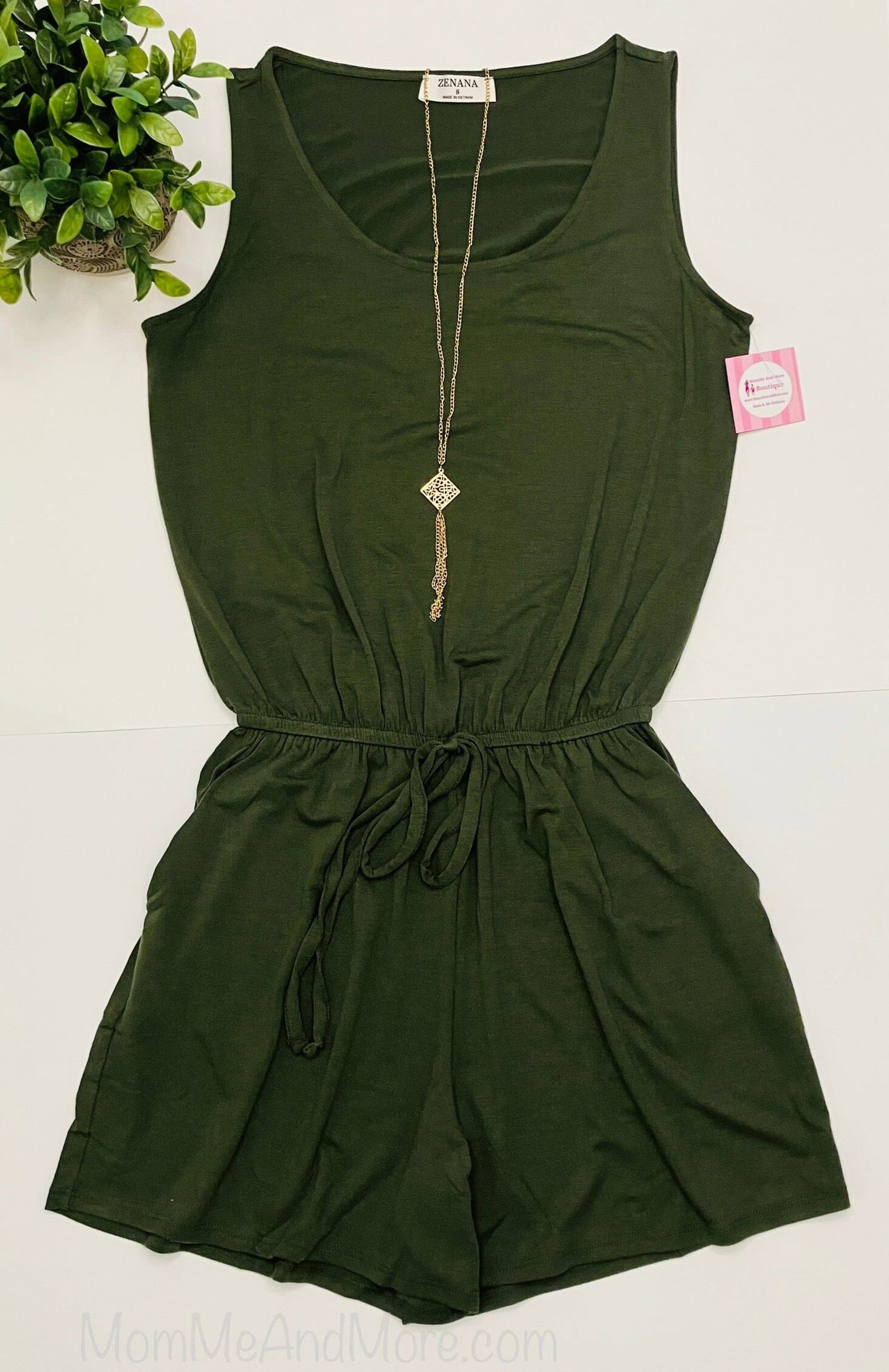Womens Army Green Tank Top Shorts Romper, Sleeveless Jumpsuit Jumpsuit MomMe and More