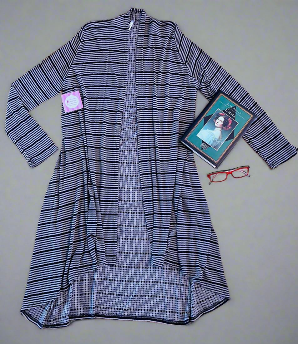 Womens Striped Asymmetric Cardigan Gray/Black Sizes S/M/L Cardigan MomMe and More