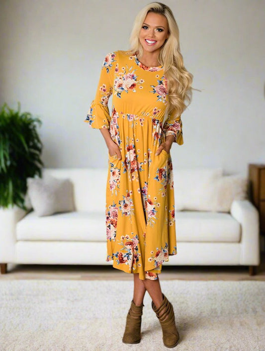 Mommy and Me Dresses | Womens Yellow Floral Spring Maxi Dress | Mother's Day Dress dress MomMe and More