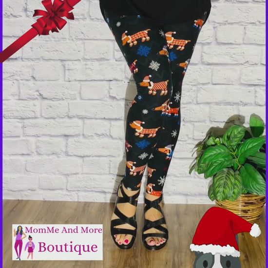 Womens Dachshund Dog Christmas Leggings Video MomMeAndMore Boutique