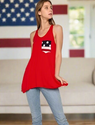 Women's American Flag Summer Red Tank Top: S/M/L/XL Tops MomMe and More 