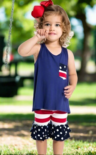 Girls American Flag 4th of July Tank Top: Blue 2T/3T/4T Tops MomMe and More 