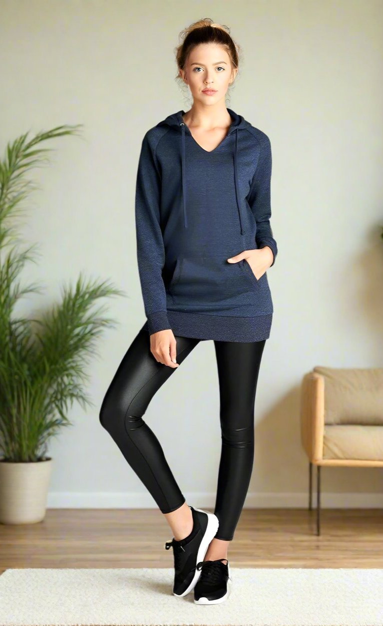 Womens Navy Blue Slim Fit Hoodie Sweatshirt Tops MomMe and More