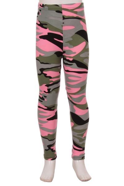 Girls Leggings | Pink Camouflage Leggings| Kids Yoga Pants | Footless  Tights | No-Roll Waistband
