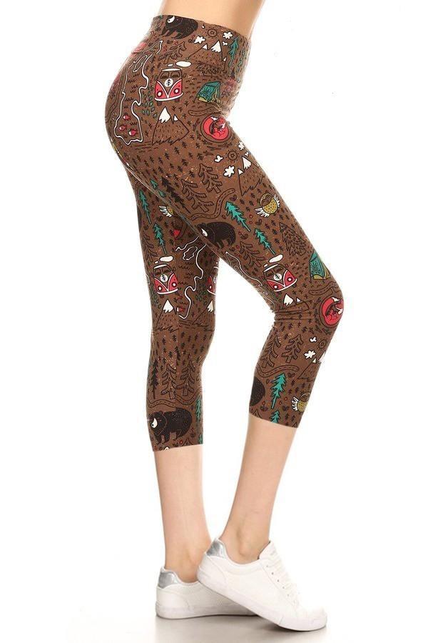 Womens Leggings, Camper Bear Capri Leggings