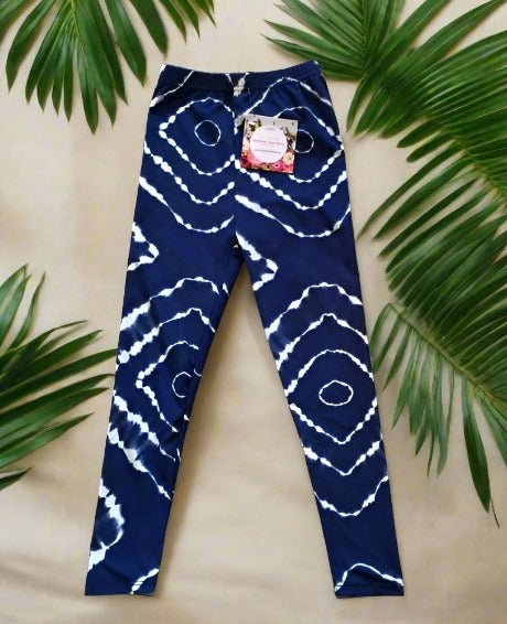 Girls Best Leggings, Kids Blue White Tie-Dye Print Leggings Leggings MomMe and More