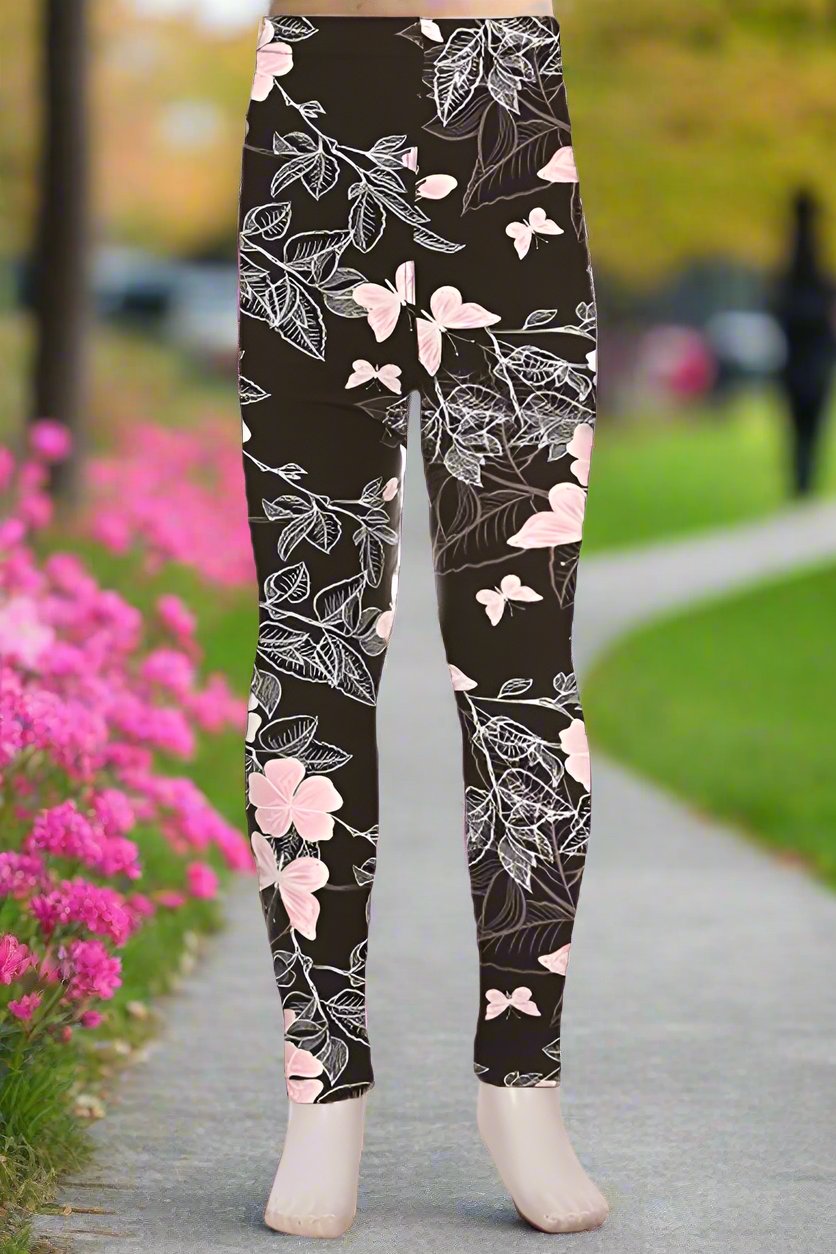 Girl's Pink Butterfly Leggings Leggings MomMe and More