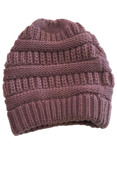 Women's Beanie Cable Knit Winter Hat: Mocha/Maroon MomMe and More