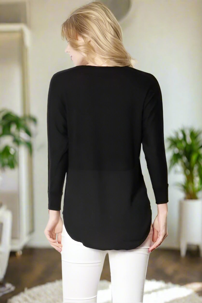 50% Off Women's Solid Black Sweater Semi-Sheer Top Tops MomMe and More