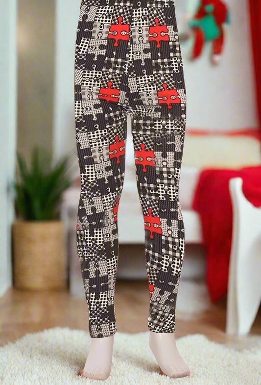 Girls Puzzle Pieces Printed Leggings: S and L Leggings MomMe and More