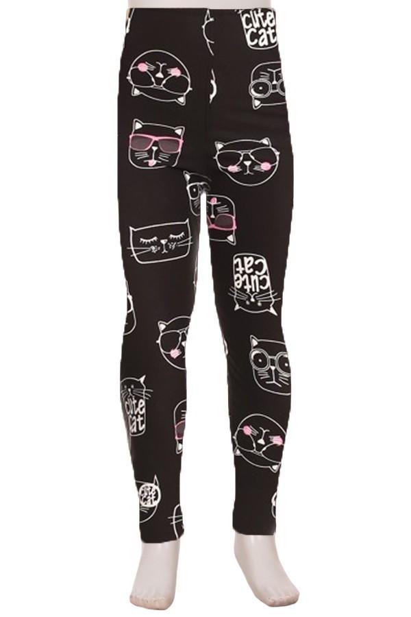 Girls Leggings | Cat Leggings | Kids Yoga Pants | Footless Tights | No-Roll  Waistband