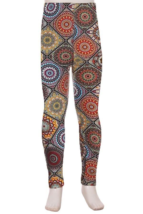 Girls Leggings | Mosaic Fall Leggings | Kids Yoga Pants | Footless Tights |  No-Roll Waistband