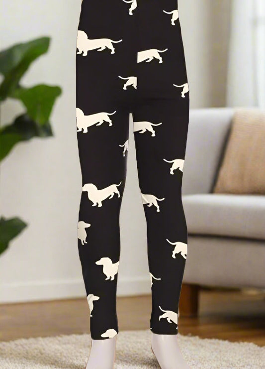 Girls Dachshund Dog Leggings: Black/White Leggings MomMe and More