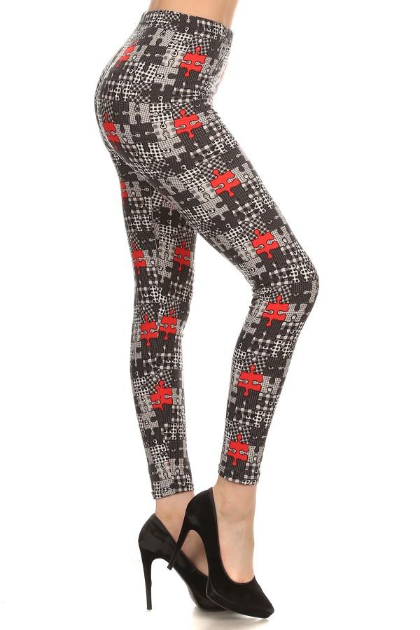 Womens Leggings | Puzzle Piece Leggings | Yoga Pants | Footless Tights |  No-Roll Waistband