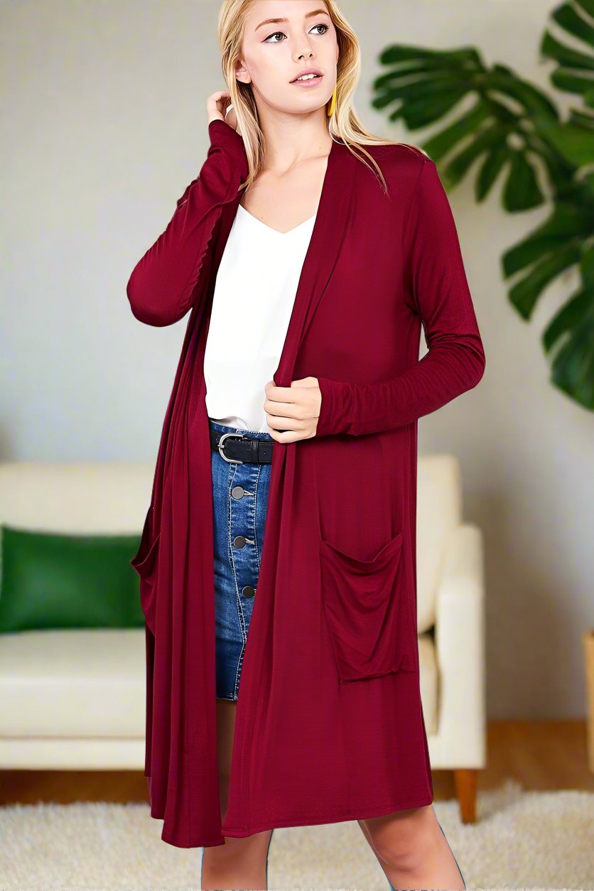 Women's Burgundy Cardigan With Pockets: S/M/L/XL Cardigan MomMe and More