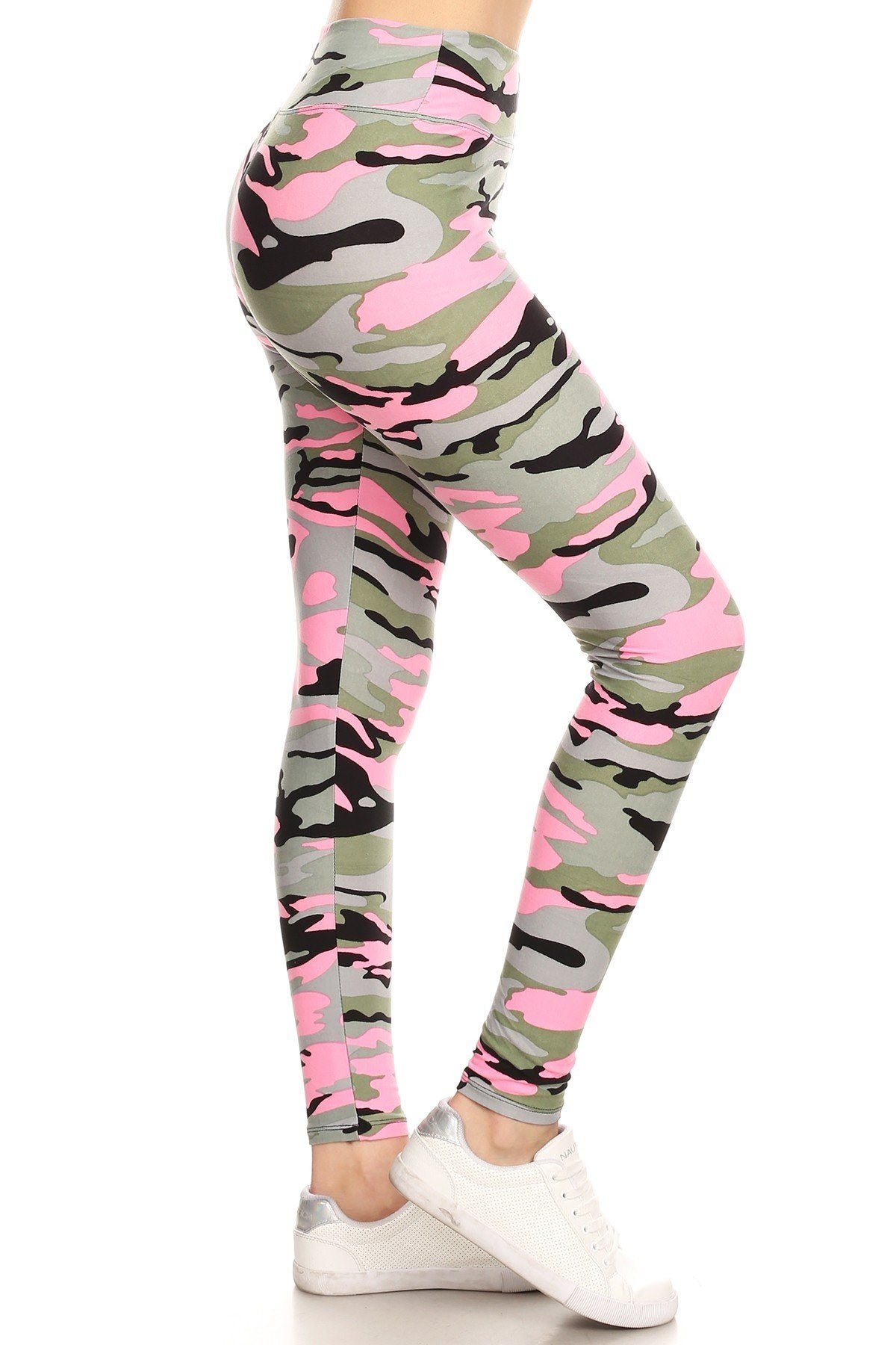 Womens Leggings | Pink Camouflage Leggings | Yoga Pants | Footless Tights |  Yoga Waistband
