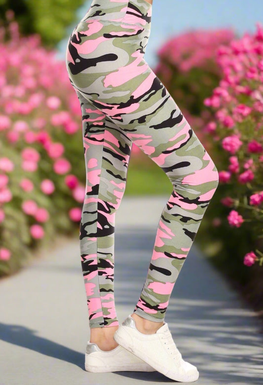 Womens Pink Camouflage Leggings: Yoga Waist Leggings MomMe and More