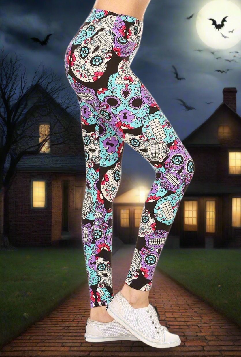 Just Cozy Women's Sugar Skull Leggings Plus One Size Fits Most 12-20