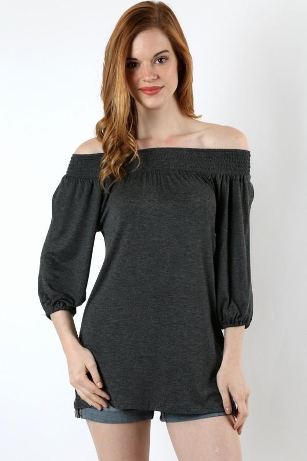 Women's Off The Shoulder Summer Top Gray: S/M/L Tops MomMe and More