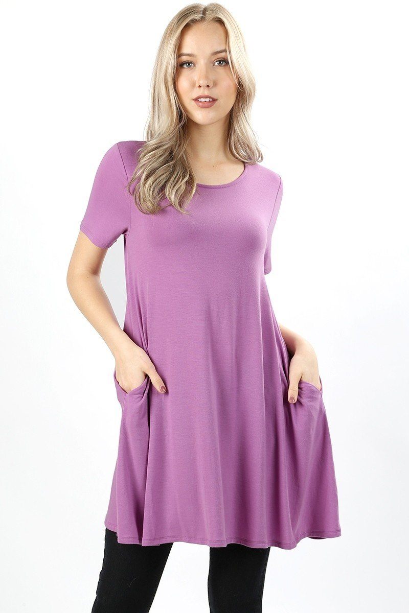 Womens Lavender Pocket Dress  Short Midi Dress For Leggings