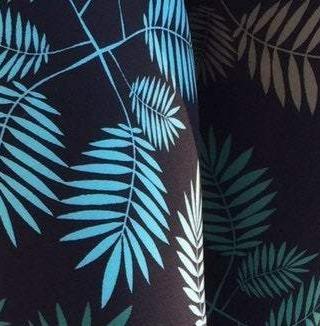 Girls Tropical Fern Leaf Leggings: Teal/Black Leggings MomMe and More