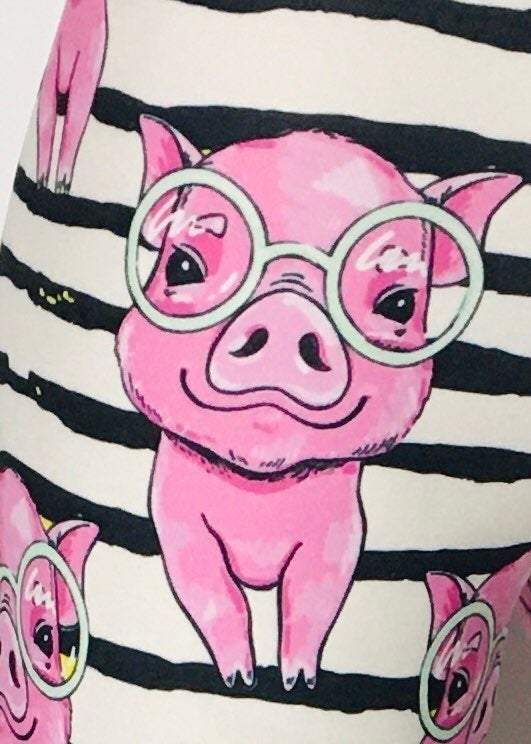 Girls Pink Pig Leggings: Yoga Waist Leggings MomMe and More