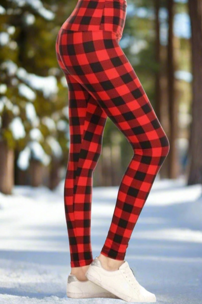 Womens Leggings Red And Black Checkered Leggings Womens Red Plaid
