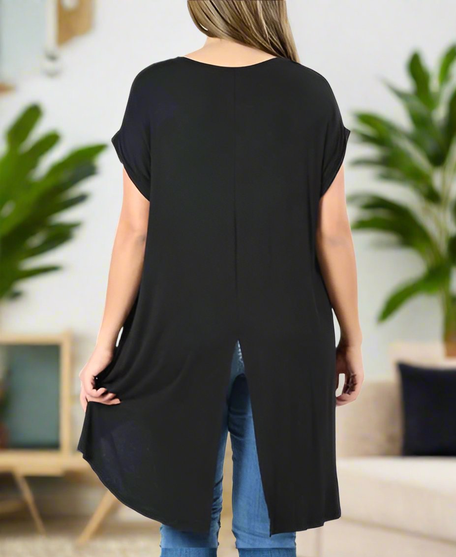50% Off Women's Black Top Short Sleeve Shirt: S/M/L Tunics MomMe and More
