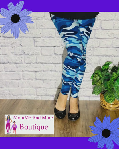 Womens Camouflage Leggings Soft Yoga Pants Blue Sizes 0-20