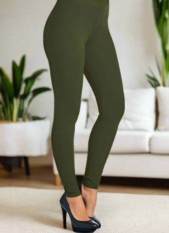 YELETE Legwear High Waist Compression Leggings with French Terry Lining, Plus  Size, Army Green at  Women's Clothing store