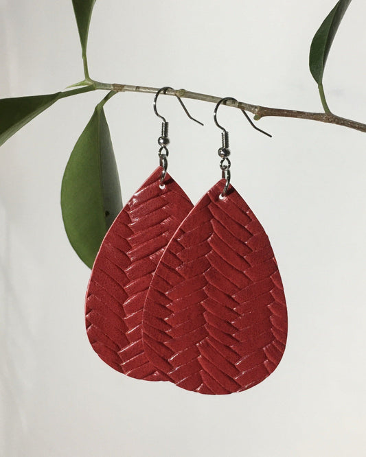 Leather Braided Solid Teardrop Earrings Earrings MomMe and More