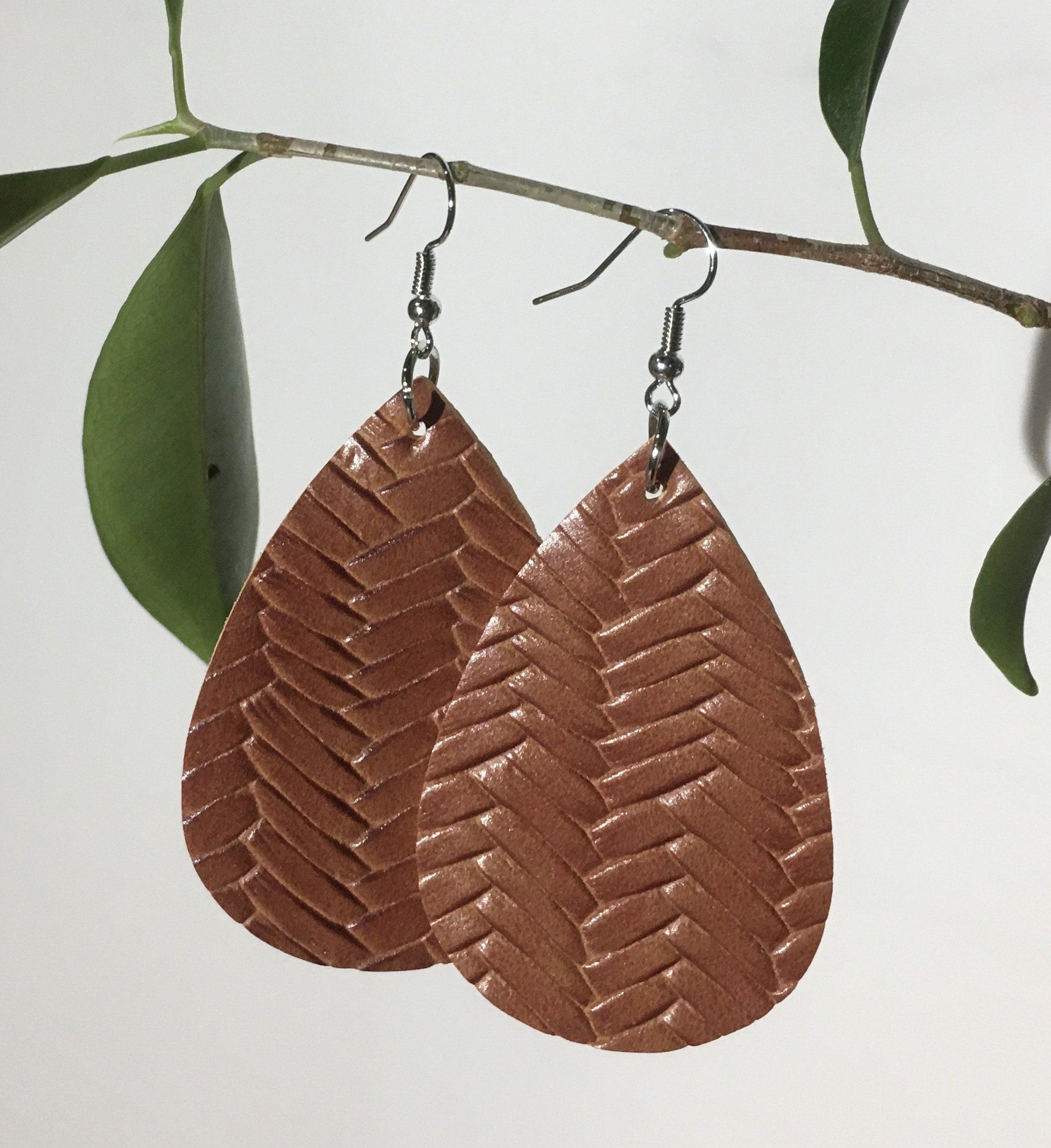 Leather Braided Solid Teardrop Earrings Earrings MomMe and More 