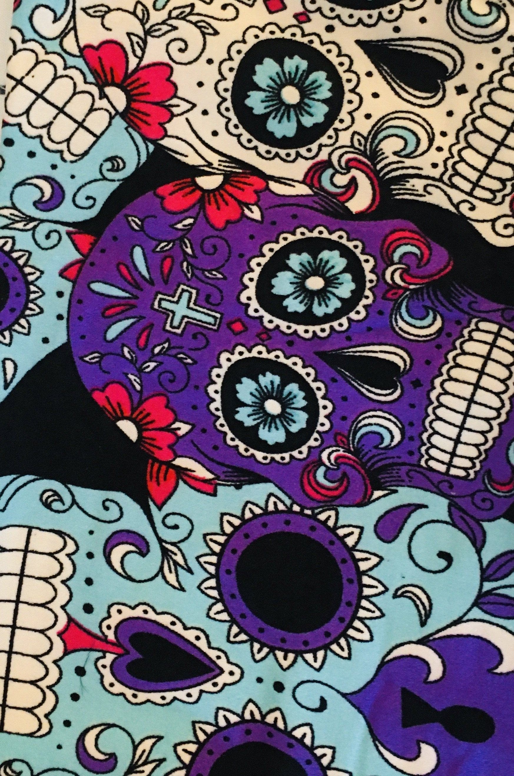 Girls Sugar Skull Halloween Leggings: Purple/Blue Leggings MomMe and More