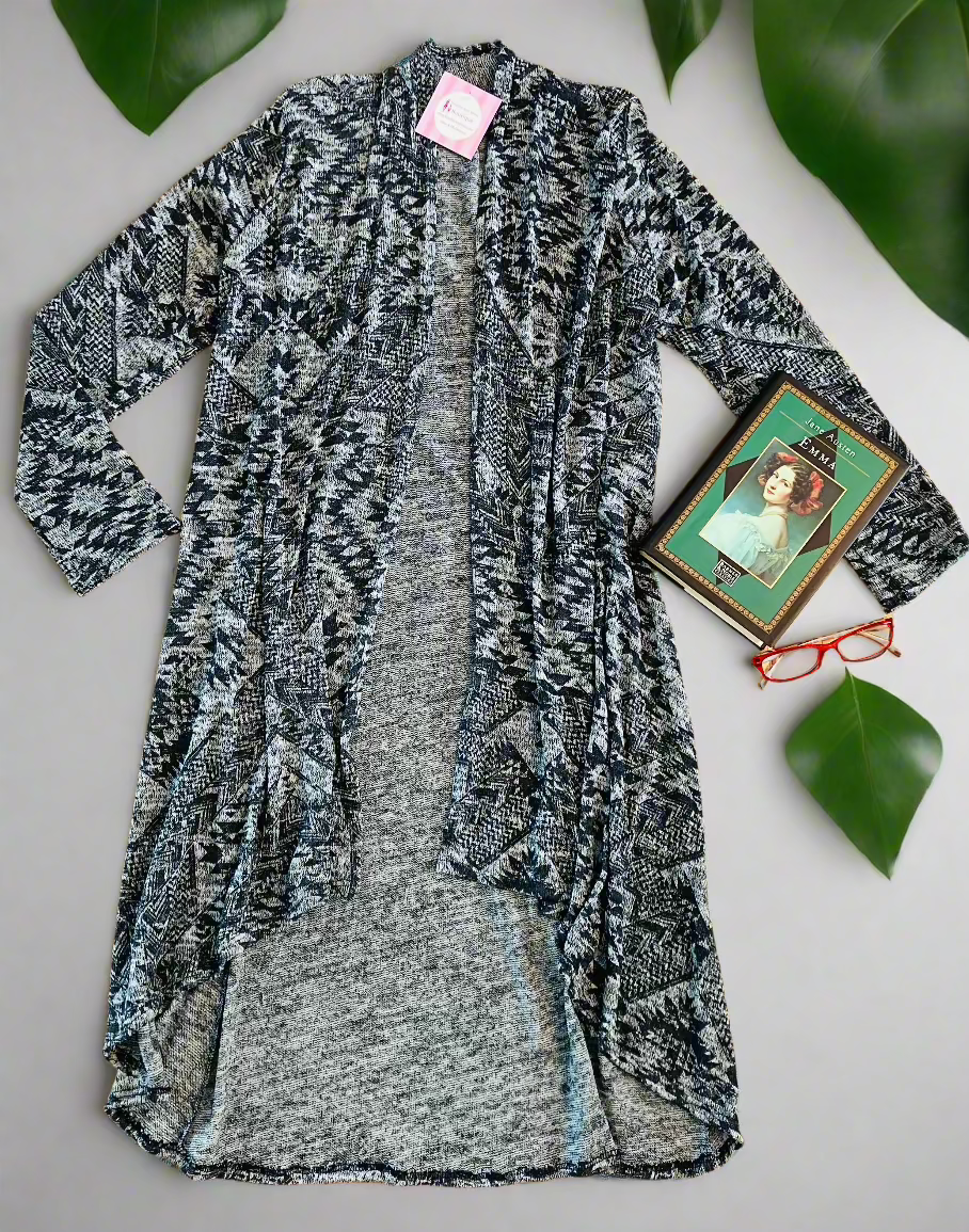 Womens Best Cardigan, Geometric Printed Gray Cardigan Duster Cardigan MomMe and More