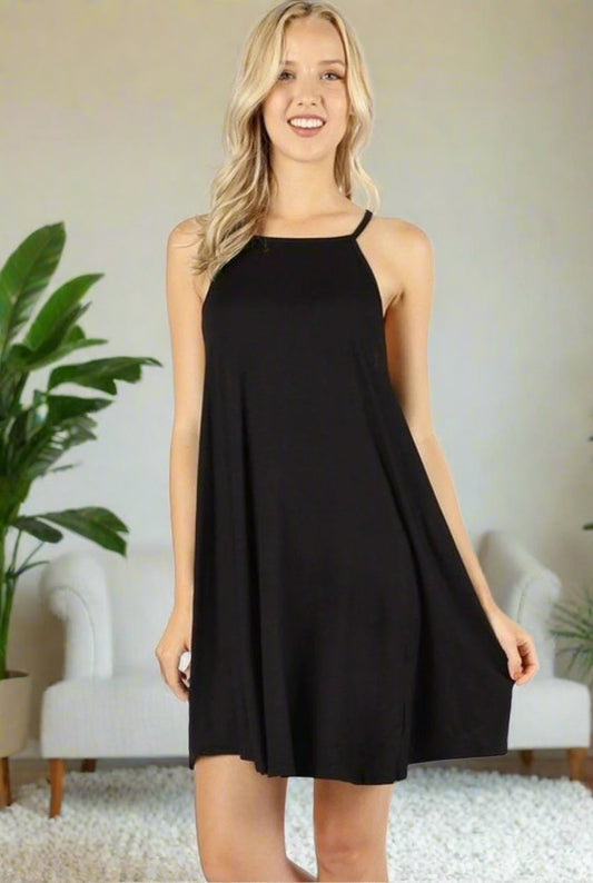 Women's Black Top Spaghetti Strap Sleeveless Dress: S/M/L Tunics MomMe and More