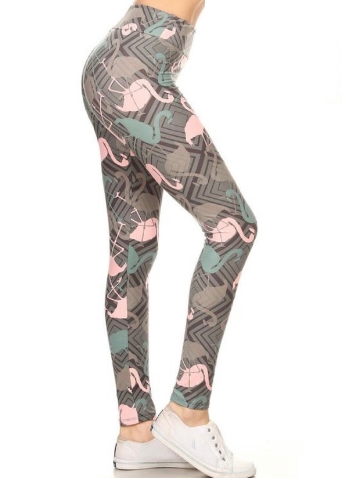 Womens Pink Flamingo Leggings | Yoga Pants | Footless Tights