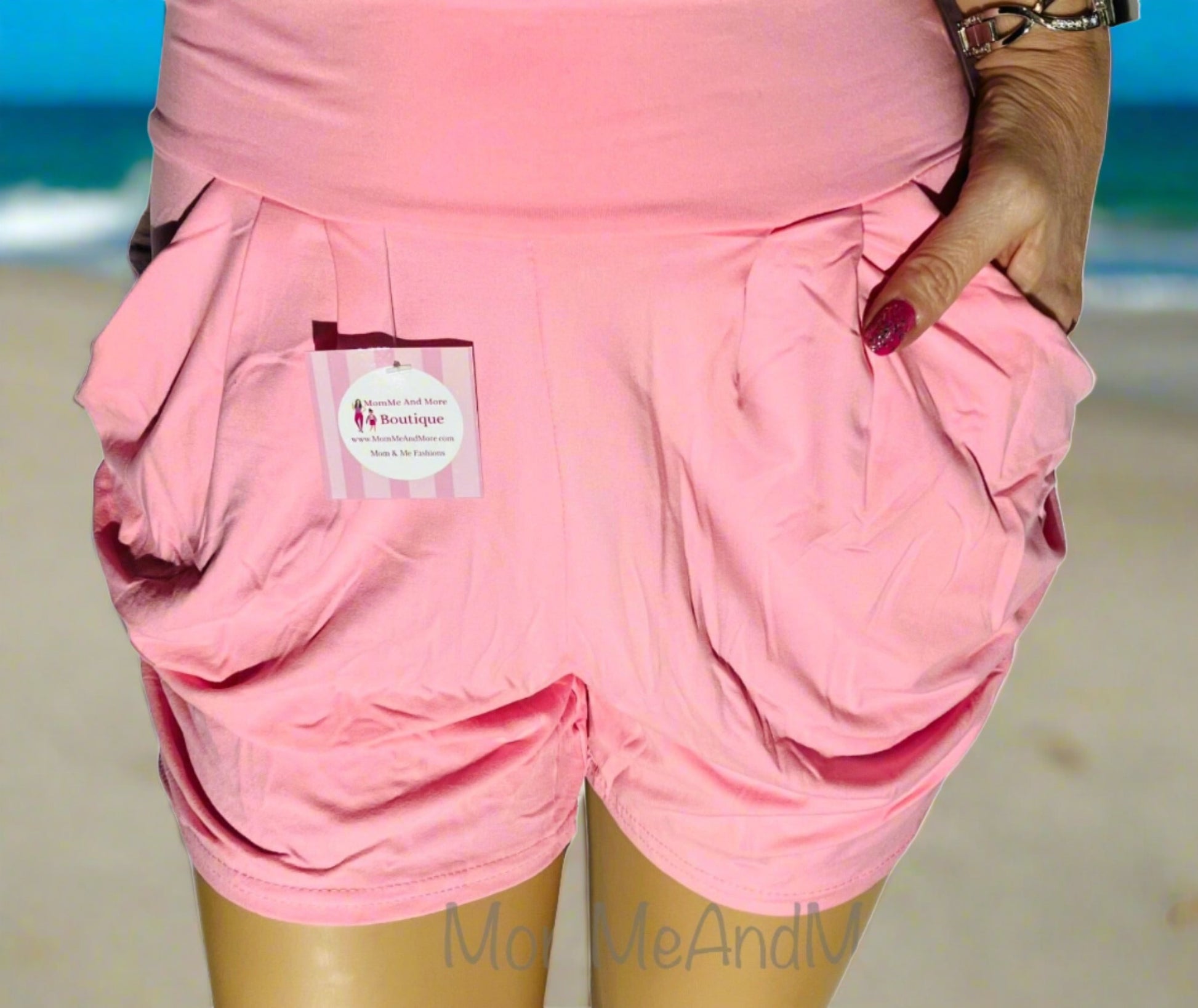 Womens Best Shorts, Light Pink Harem Shorts With Pockets Shorts MomMe and More 