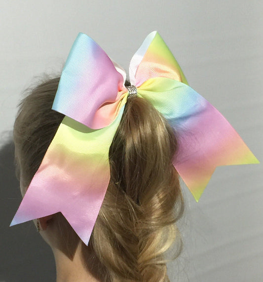 Girl's JoJo Inspired Large Cheer Hair Bow: Rainbow Ombre accessories MomMe and More