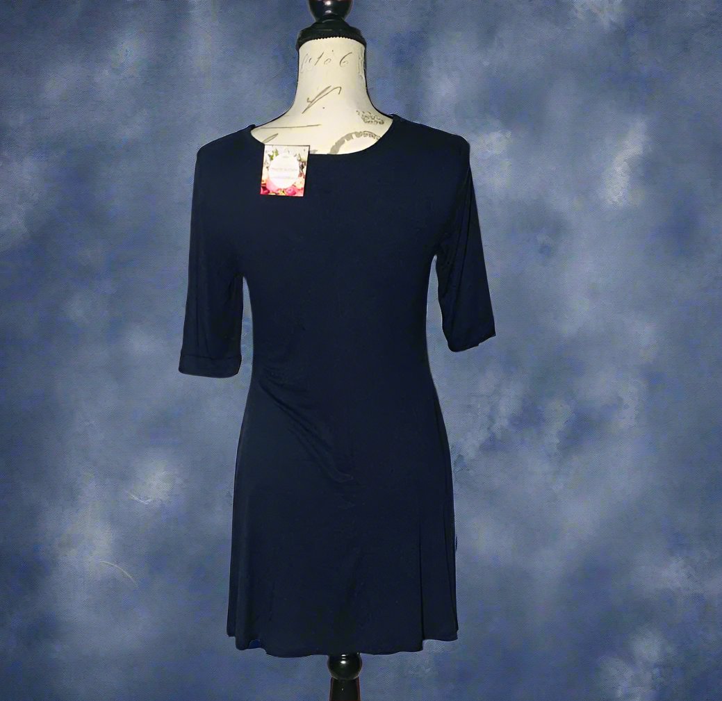 Womens Best Shirt, Solid Navy Blue, High-Low Hem, Long Tunic Top shirt MomMe and More