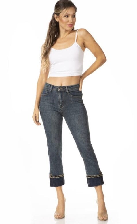 Jean Capris For Women and Juniors | Bootcut Raw Hem Crop Jeans | Dark Wash Denim Pants Jeans MomMe and More 