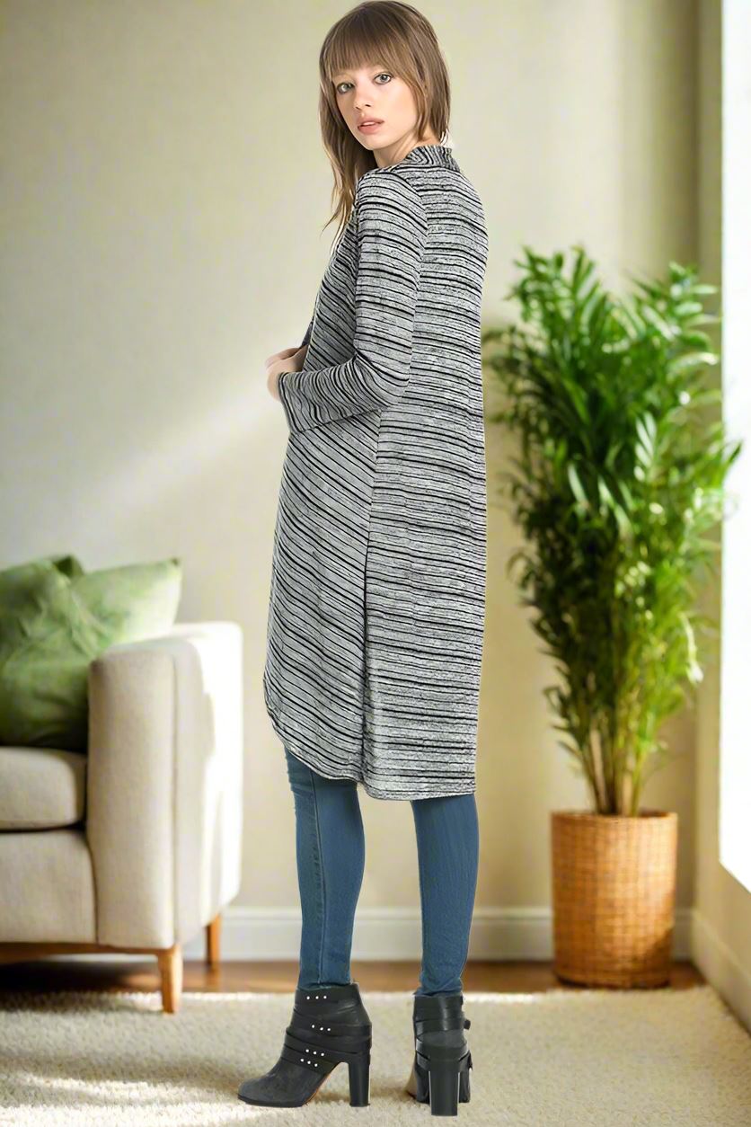 Womens Gray Stripe Cardigan | MomMe And More Boutique