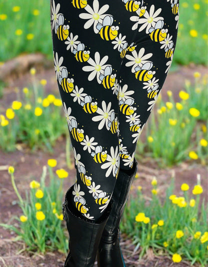 Womens Leggings | Exclusive Bee Leggings | Yoga Pants | Footless Tights | Yoga Waistband Leggings MomMe and More 