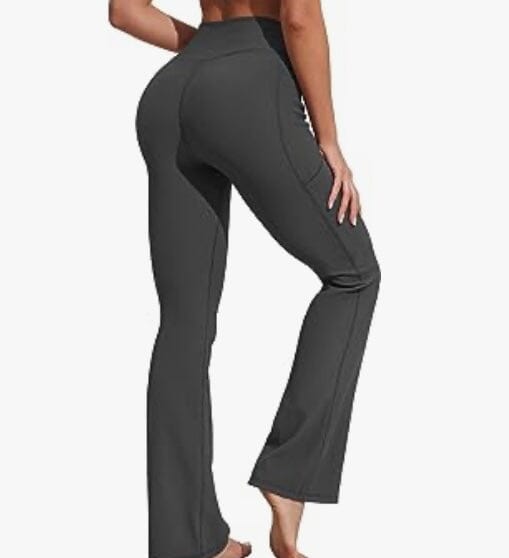 Womens Gray Flared Yoga Pants With Pockets | High Waist Athletic Bootcut Pants yoga pants MomMe and More 