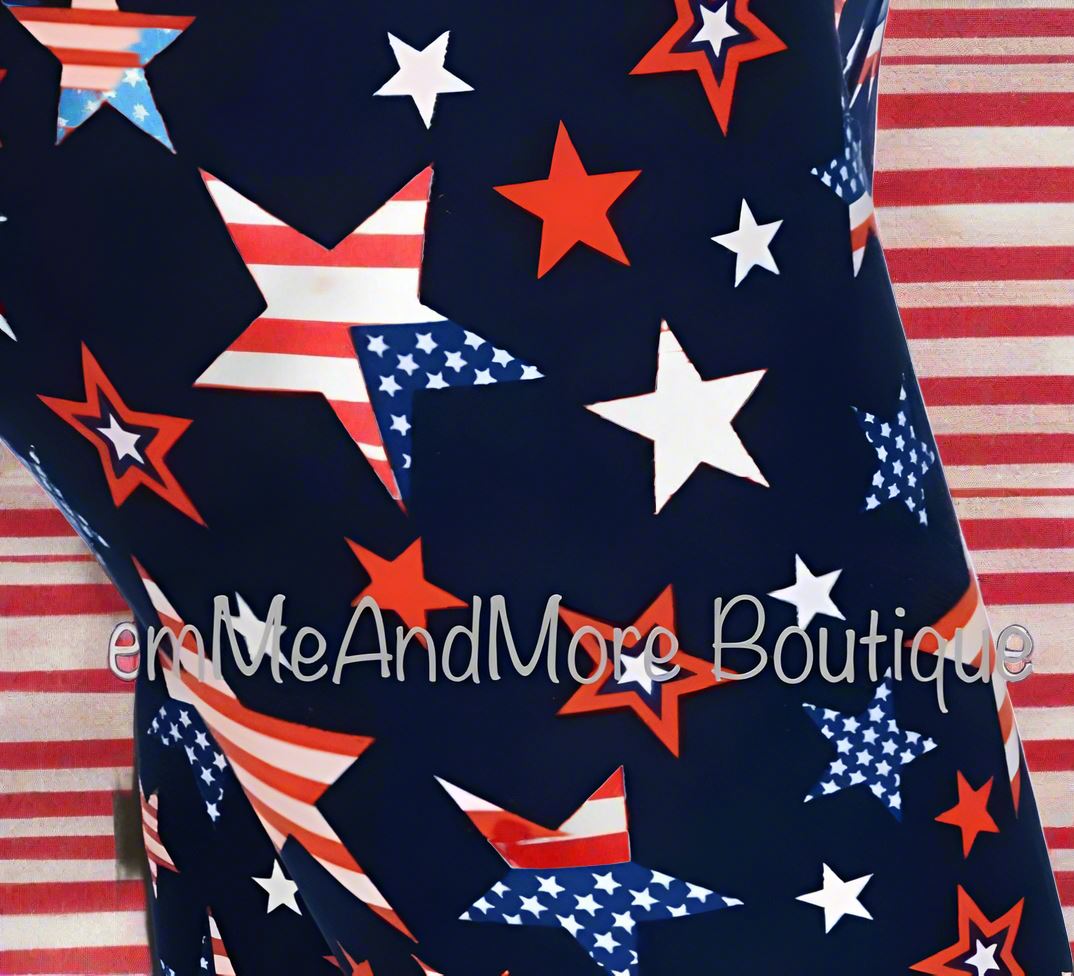 Girls 4th of July Star American Flag Leggings Kids Yoga Pants Red/White/Blue Sizes S/L Leggings MomMe and More 