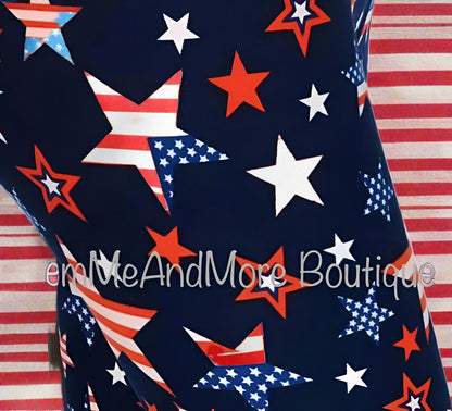 Girls 4th of July Star American Flag Leggings Kids Yoga Pants Red/White/Blue Sizes S/L Leggings MomMe and More 